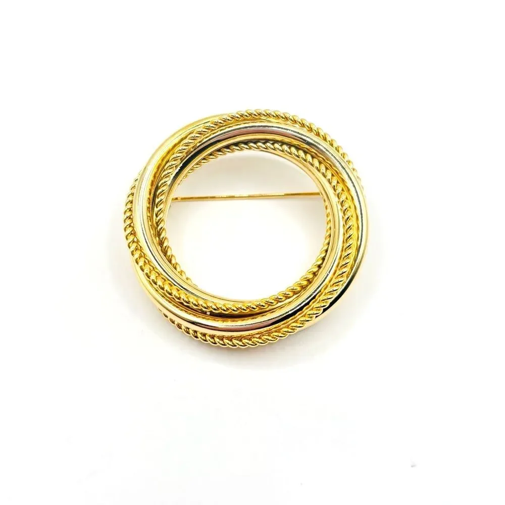 Elegant Round Textured Gold Brooch
